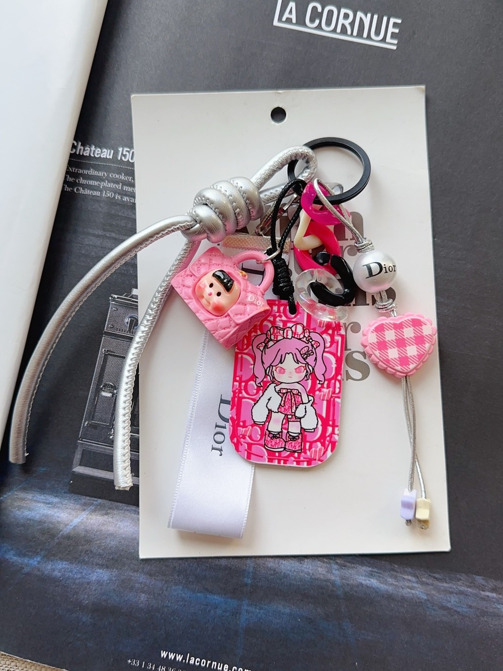 Authentic CD Ribbons & unbranded Pink Bag Charm Keychain - Picture 2 of 3